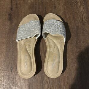 Andiamo Women's Elegant Silver Slide Sandals